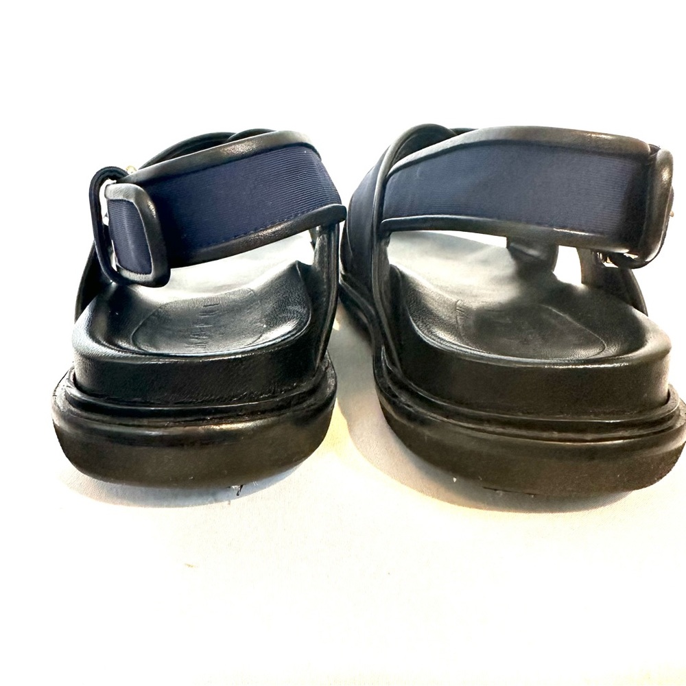 Marni Fussbett leather sandal crisscross low platform in blue and black - Picture 7 of 11
